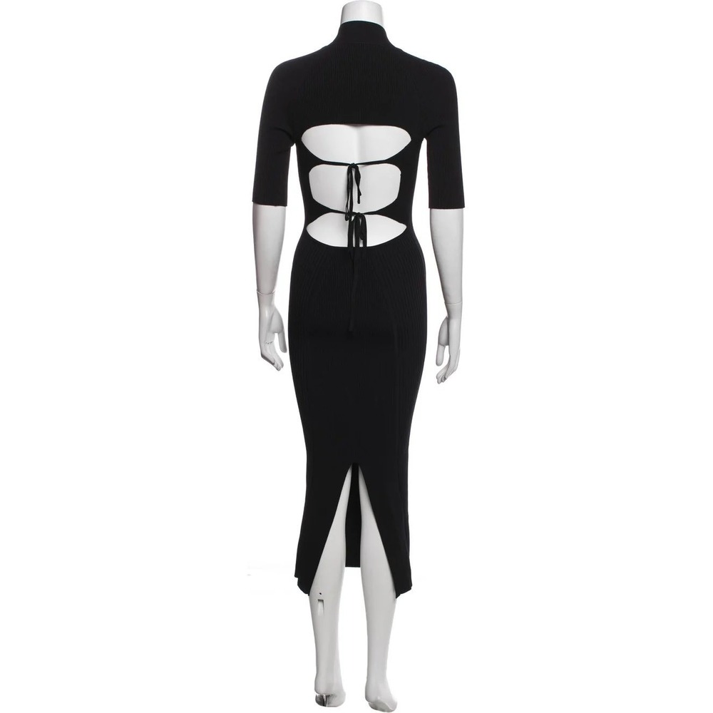 Jonathan Simkhai Black Ribbed Mock Neck Open Cutout Back Midi Dress Size XS